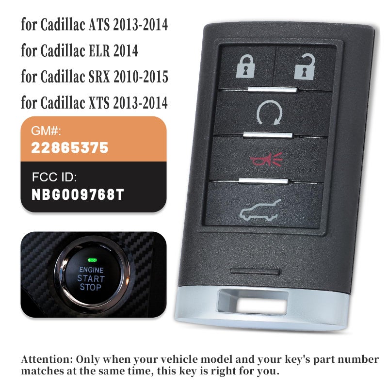 Keyecu Smart Proximity Remote Key 5 Button for Cadillac SRX 2010 2011 2012 2013 2014 2015 FCC ID:NBG009768T - Image 3